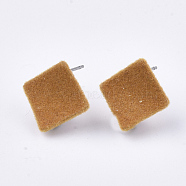 Flocky Iron Stud Earring Findings, with Steel Pins and Loop, Rhombus, Orange, 15x15mm, Hole: 2mm, Pin: 0.8mm, Side Length: 11mm(X-IFIN-S704-36C)