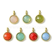 Ion Plating(IP) Real 14K Gold Plated 304 Stainless Steel with Glass Pendant, Faceted Flat Round Charms, Mixed Color, 15x10x4mm, Hole: 3mm(FIND-Z028-31G)