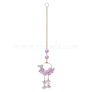 Glass Lily of the Valley Pendant Decorations, with Metal Ring, Window Hanging Suncatchers, Plum, 330mm(PW-WG40178-01)