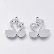 201 Stainless Steel Pendants, Laser Cut Pendants, Swan, Stainless Steel Color, 17.5x16x1mm, Hole: 1.2mm(STAS-S110-035P)