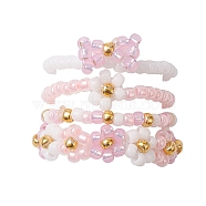 4Pcs 4 Style Glass Seed Beaded Stretch Finger Rings, Flower & Bowknot Stackable Rings, Pink, Inner Diameter: 19mm(RJEW-JR00661-04)