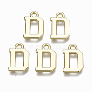 Alloy Charms, Cadmium Free & Nickel Free & Lead Free, Alphabet, Real 16K Gold Plated, Letter.D, 14x9x1mm, Hole: 1.6mm(PALLOY-Q441-025D-NR)