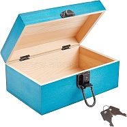 Pinewood Box, with Word Vintage Pattern & Iron Keys, Storage Box, Rectangle, Dark Turquoise, 15.1x21.5x9.5cm, Iron Keys: 40x19x1mm, 2pcs/set(CON-WH0076-45)