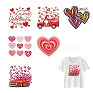 PET Heat Transfer Film Logo Stickers Set, for DIY T-Shirt, Bags, Hats, Jackets, Valentine's Day Theme, Heart Pattern, 217~243x245~248mm, 6pcs/set(DIY-WH0230-065)