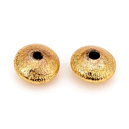 Brass Spacer Beads, Long-Lasting Plated, Textured, Flat Round, Golden, 7x4.5mm, Hole: 1.4mm(KK-D160-19G)