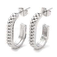304 Stainless Steel Oval Stud Earrings, Half Hoop Earrings for Women, Stainless Steel Color, 23x4mm(EJEW-A104-28P)