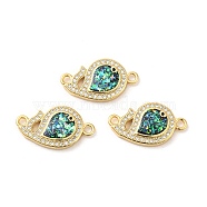 Rack Plating Brass Micro Pave Clear Cubic Zirconia Connector Charms, Fish Links with Synthetic Opal, Lead Free & Cadmium Free, Long-Lasting Plated, Real 18K Gold Plated, 12x22x3.4mm, Hole: 1.8mm(KK-D088-43G)