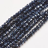 Electroplate Glass Beads Strands, Faceted, Rondelle, Black Plated, 3x2mm, Hole: 1mm, about 165~169pcs/strand, 15~16 inch(38~40cm)(X-EGLA-D020-3x2mm-35)