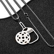 201 Stainless Steel Pickleball Paddle Pendant Box Chain Necklaces for Women Men, Non-Tarnish, Stainless Steel Color, 23.62 inch(60cm)(NJEW-H050-01B-P)