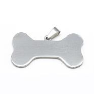 304 Stainless Steel Pendants, Double Sided Polishing, Bone, Stainless Steel Color, 25x46x1mm, Hole: 3x6.5mm(STAS-Q213-08)