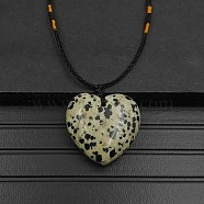 Natural Dalmatian Jasper Pendant Necklaces, Heart, 15.75~23.62 inch(40~60cm)(XA8803-07)