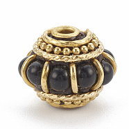 Handmade Indonesia Beads, with Golden Tone Brass Findings, Lantern, Black, 11x14x13mm, Hole: 1.5mm(IPDL-S053-90A)