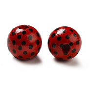 Printed Wood Round Beads, Red & Black, Polka Dot Pattern, 15.5~16x14.5~15mm, Hole: 3.5~5mm(WOOD-C012-01B)
