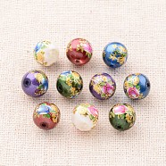 Flower Picture Printed Glass Round Beads, Mixed Color, 10mm, Hole: 1mm(GLAA-J087-10mm-B)