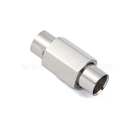 304 Stainless Steel Magnetic Clasps with Glue-in Ends, Hexagon, Stainless Steel Color, 19x9x8mm, Hole: 5mm(STAS-K282-01B-P)