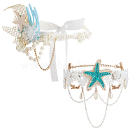 2Pcs Lace Headbands & Lace Cloth Choker Necklaces, with Imitation Pearl Beads, White, 2pcs/bag(DIY-GF0004-63)