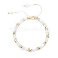 Adjustable Natural Mixed Gemstone & Shell & Brass Braided Beaded Bracelet with Charms for Women, Inner Diameter: 1-3/4~2-7/8 inch(4.5~7.3cm), Heart: 0.55x0.55x0.22cm(BJEW-O187-09)