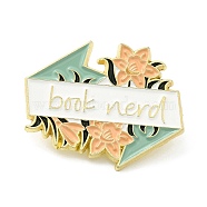 Reading Theme Zinc Alloy Enamel Pins, Word Book Nerd Brooch for Backpack Clothes, Flower, 24x30.5x1.5mm(JEWB-K001-02B-G)