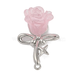 Platinum Alloy Resin Pendants, Flower, Pink, 34.5x21x14.5mm, Hole: 1.6mm(FIND-U017-07P-01)