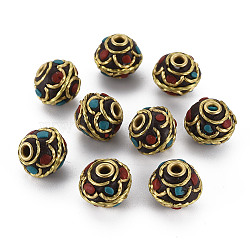 Polymer Clay Handmade Indonesia Beads, with Brass Findings, Barrel, Golden, Colorful, 12x11mm, Hole: 1.8mm(IPDL-S054-014)