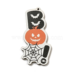 Wood Pendants, Halloween Theme, Orange, Pumpkin, 56x28.5x3mm, Hole: 2mm(WOOD-M012-02K)