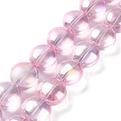 Baking Paint Glass Beads Strands, Flat Round, Pink, 12~12.5x8~8.5mm, Hole: 1mm, about 50pcs/strand, 23.54''(59.8cm)(DGLA-M002-01A-01)