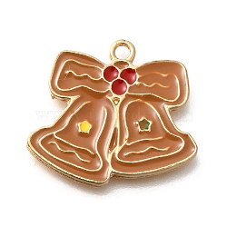 Christmas Theme Alloy Enamel Pendants, Light Gold, Bell, 19x22x1.5mm, Hole: 1.8mm(ENAM-Q509-01KCG-12)