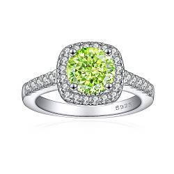 925 Sterling Silver Micro Pave Cubic Zirconia Plain Band Rings, Real Platinum Plated, Square, Green Yellow, Inner Diameter: 17mm(RJEW-P103-03P-E)