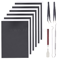 Olycraft A4 Matte Vinyl Transfer Film, with Stainless Steel Beading Tweezers, Oil Painting Scraper Knife, Stainless Steel Double Head Needle Crochet, 420 Stainless Steel Carving Knifes, Mixed Color, Transfer Film: 29.7x21x0.02cm, 12sheets(DIY-OC0005-64)