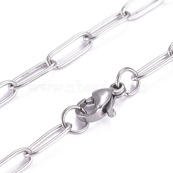 304 Stainless Steel Paperclip Chains, Drawn Elongated Cable Chains Necklaces, with Lobster Claw Clasps, Stainless Steel Color, 19.6 inch(50cm)(NJEW-G340-09P)