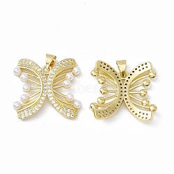 Rack Plating Brass Micro Pave Clear Cubic Zirconia Charms, with Acrylic Bead, Long-Lasting Plated, Cadmium Free & Lead Free, Letter X, Real 18K Gold Plated, 23.5x24.5x4mm, Hole: 4x3mm(ZIRC-C041-10G)