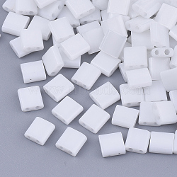 2-Hole Glass Seed Beads, Opaque Colours, Square, White, 5x4.5~5.5x2~2.5mm, Hole: 0.5~0.8mm, about 1180pcs/bag(SEED-S031-L-041)