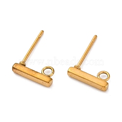 Ion Plating(IP) 316 Stainless Steel Stud Earring Findings, with Loop and 316 Surgical Stainless Steel Pin, Rectangle, Real 18K Gold Plated, 10x2x2mm, Hole: 1.5~1.8mm, Pin: 0.8mm(X-STAS-E482-03B-G-A)