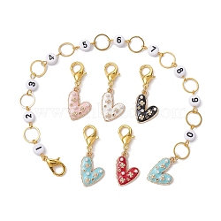 6Pcs Heart & Rose Alloy Enamel Knitting Row Counter Chains & Locking Stitch Markers Kits, Mixed Color, 3.7~25.5cm(HJEW-JM01340)