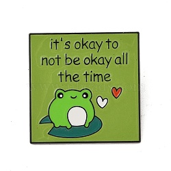 It's Okay to Not Be Okay All the Time Alloy Brooches, Cartoon Frog Enamel Pins, Olive Drab, 35x35mm(JEWB-M046-17B)