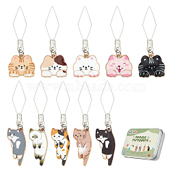 20Pcs 10 Style 304 Stainless Steel Threaders, with Alloy Enamel Cat Pendant, Mixed Color, 47~57mm, 2pcs/style(DIY-AB00044)