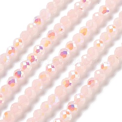 Electroplate Glass Beads Strands, Imitation Jade, Faceted, Bicone, Misty Rose, 5.5~6x5mm, Hole: 1.2mm, about 78~79pcs/strand, 15.35~15.55''(39~39.5cm)(GLAA-A014-01C)