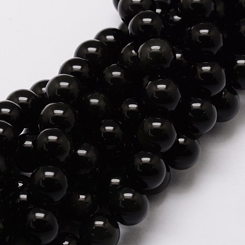 Natural Obsidian Round Beads Strands, 8mm, Hole: 1mm, about 48pcs/strand, 15.7 inch