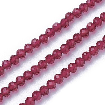 Faceted Glass Beads Strands, Round, Crimson, 3~3.5mm, Hole: 0.5mm, about 115~130pcs/strand, 14.5~16.1 inch(37~41cm)