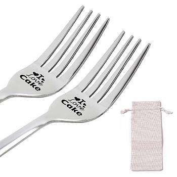 CREATCABIN 2Pcs 410 Stainless Steel Forks, with 1Pc Burlap Packing Pouches, Heart Pattern, Forks: 210x27mm, 2pcs