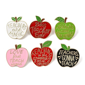 Teachers' Day Apple with Word Teachers Gonna Teach  Enamel Pins, Alloy Quote Badge for Backpack Clothes, Golden, Mixed Color, 31.5x30mm