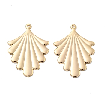 Brass Pendants, Leaf, Long-Lasting Plated, Real 18K Gold Plated, 32x22x1mm, Hole: 1.4mm