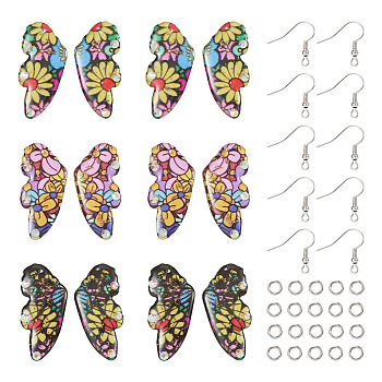 DIY Butterfly Wing Earring Making Kit, Including Epoxy Resin Pendants, Brass Jump Rings & Earring Hooks, Mixed Color, 52Pcs/box
