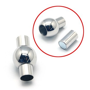 304 Stainless Steel Magnetic Clasps with Glue-in Ends, Oval, Stainless Steel Color, 20x11mm