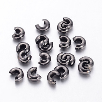 Brass Crimp Beads Covers, Nickel Free, Gunmetal, Size: About 4mm In Diameter, Hole: 1.5~1.8mm