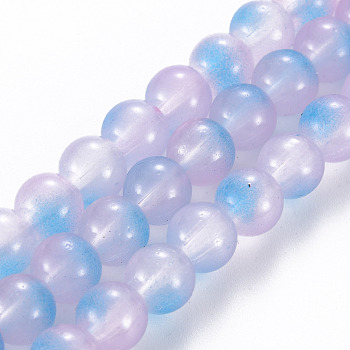 Spray Painted Glass Beads Strands, Round, Thistle, 8x7.5mm, Hole: 1.4mm, about 50~51pcs/strand, 14.57~14.96 inches(37~38cm)