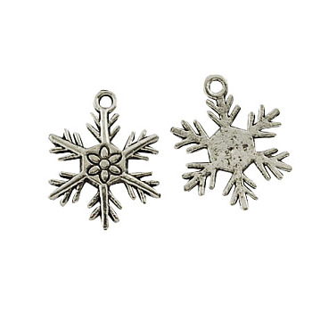 Tibetan Style Alloy Pendants, Cadmium Free & Lead Free, Snowflake, for Christmas, Antique Silver, 26x19x2mm, Hole: 2mm