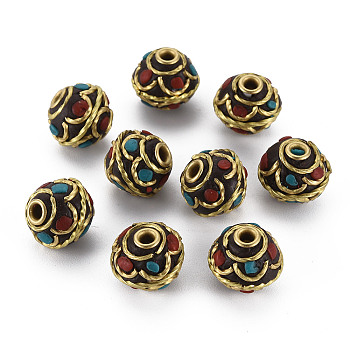 Polymer Clay Handmade Indonesia Beads, with Brass Findings, Barrel, Golden, Colorful, 12x11mm, Hole: 1.8mm