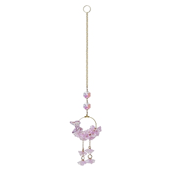 Glass Lily of the Valley Pendant Decorations, with Metal Ring, Window Hanging Suncatchers, Plum, 330mm