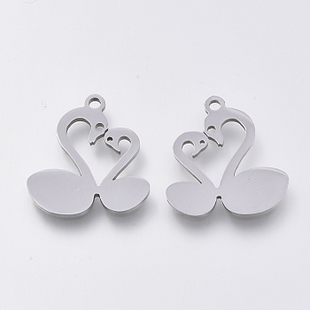 201 Stainless Steel Pendants, Laser Cut Pendants, Swan, Stainless Steel Color, 17.5x16x1mm, Hole: 1.2mm